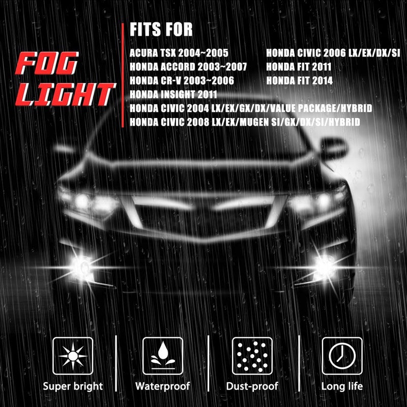 A ABIGAIL Driving Fog Lights Lamps Replacement for Honda Accord 2003-2007 Sedan JDM Japan style full kit 4 Door Only Rare with H11 12V 55W Halogen Bulbs & Wiring Harness Kit (Clear Lens) - Image 3